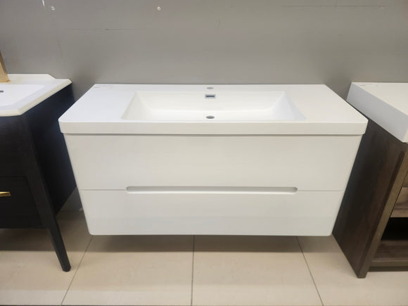 47" Geo Glossy White  Wall Vanity with Countertop Combo (as is) left of g