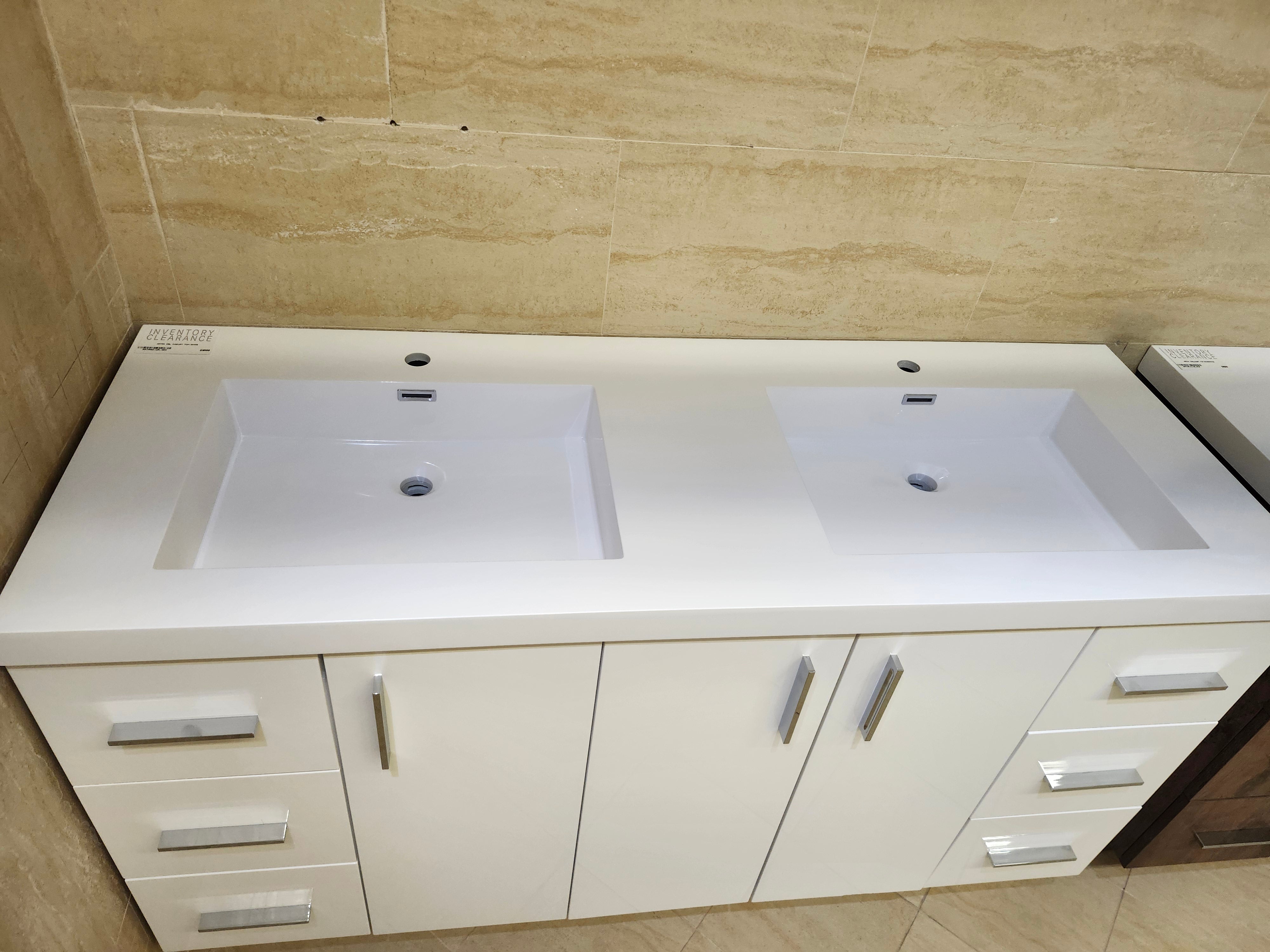 72" Glossy White Art Vanity with Countertop Combo (as is)