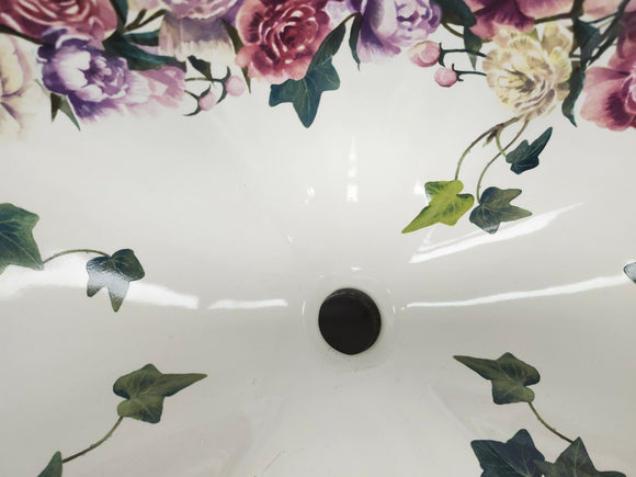 Kohler Artist Editions Drop In Bathroom Sink Flowers Peonies and Ivory Floormodel Clearance as is 25 1/4 x  17 x 9 1/4