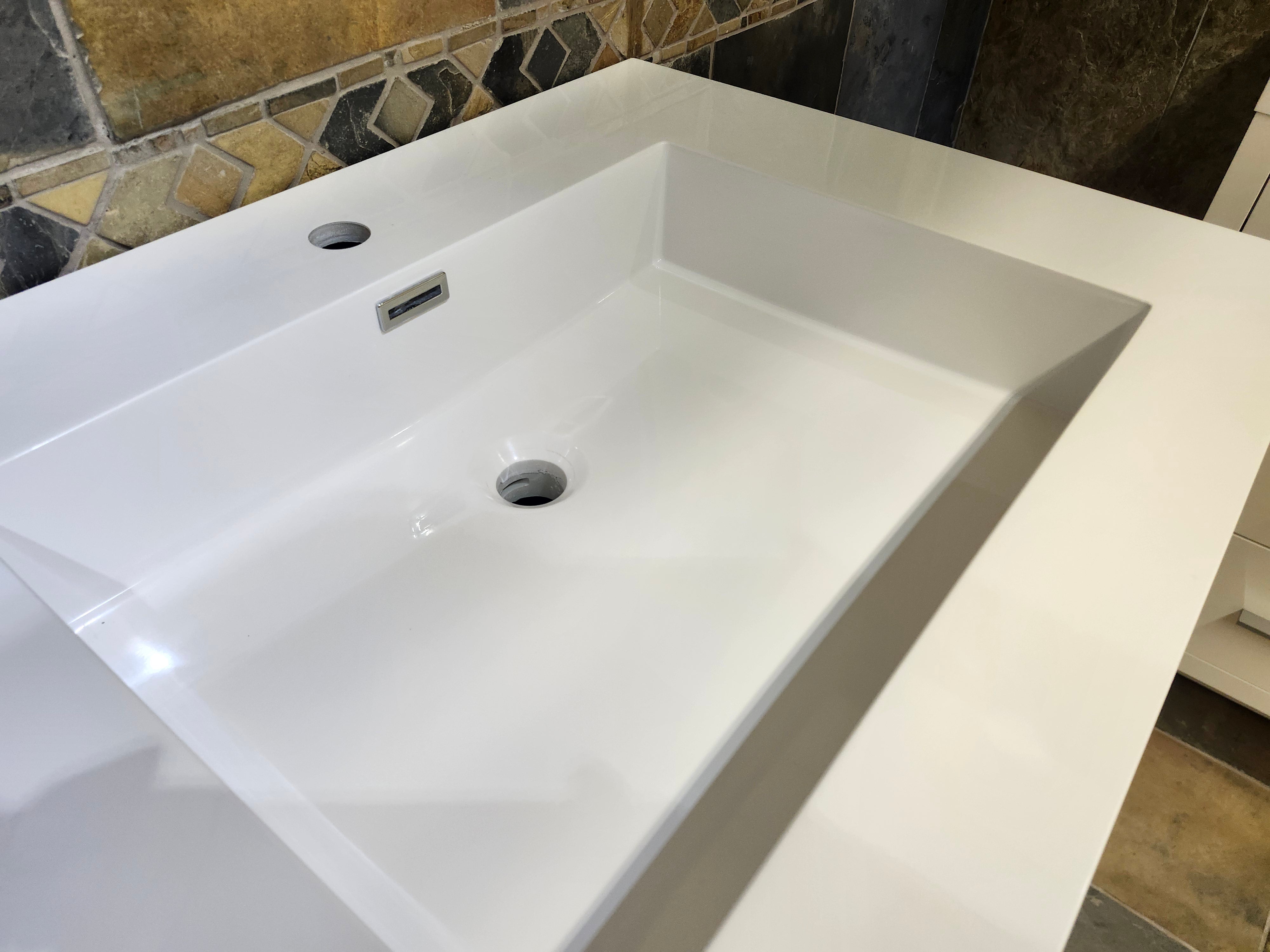 60" Aura Glossy White Plato Vanity with Double Countertop Combo (as is)