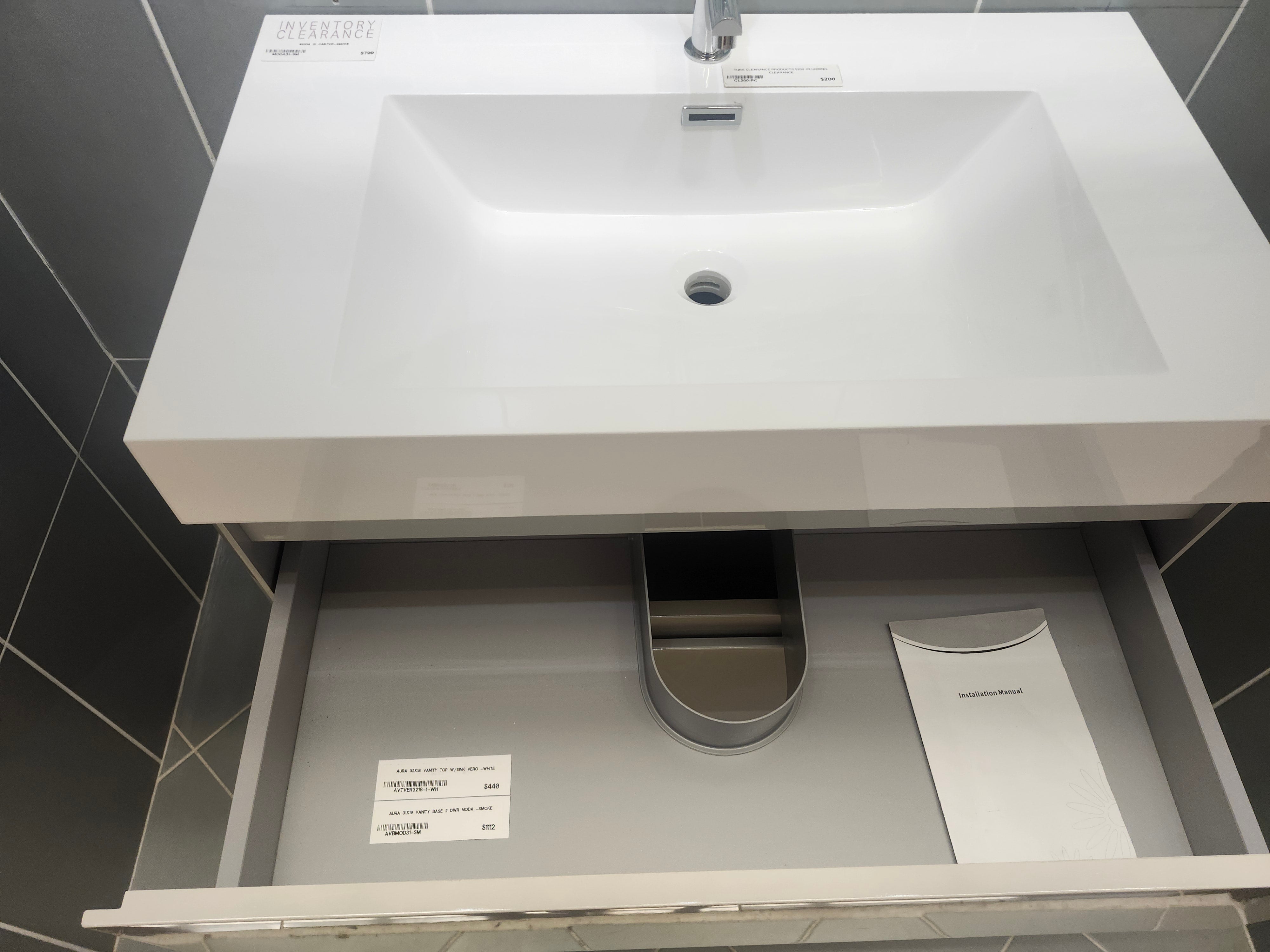 31" Moda Smoke Wall Vanity with Countertop Combo (as is)