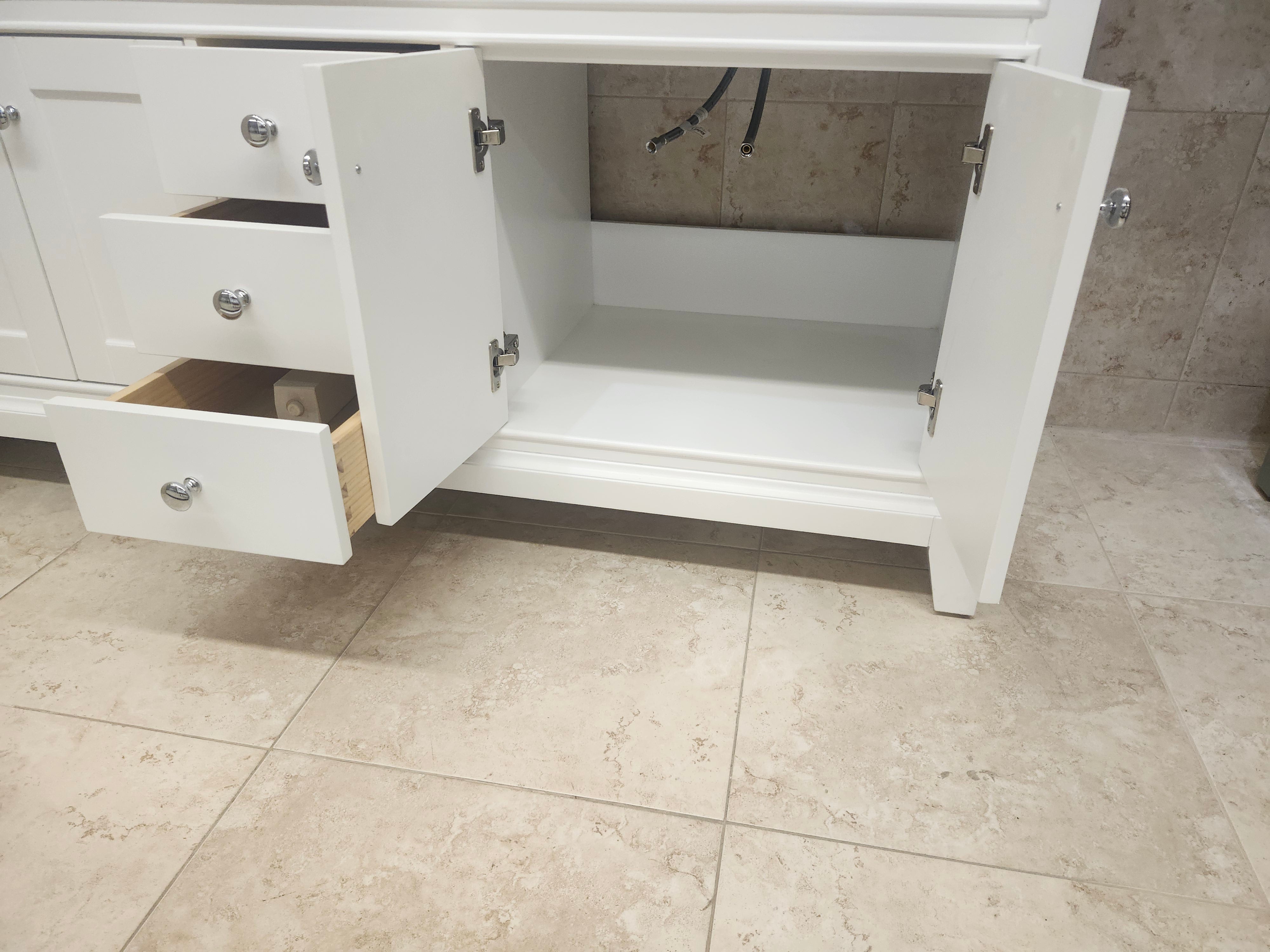 61" Riverfield White Vanity and Double Countertop Combo (as is)