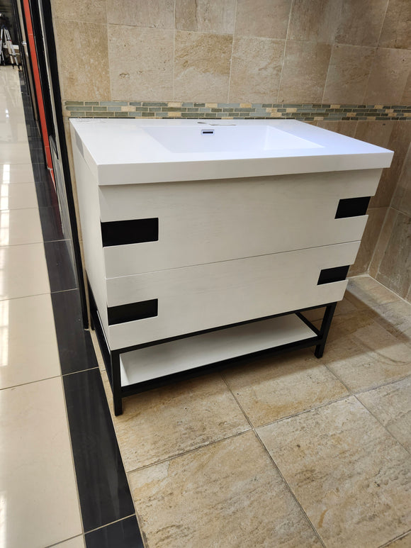 Vida Turin 37" White/Black Vanity with Countertop Combo (as is)