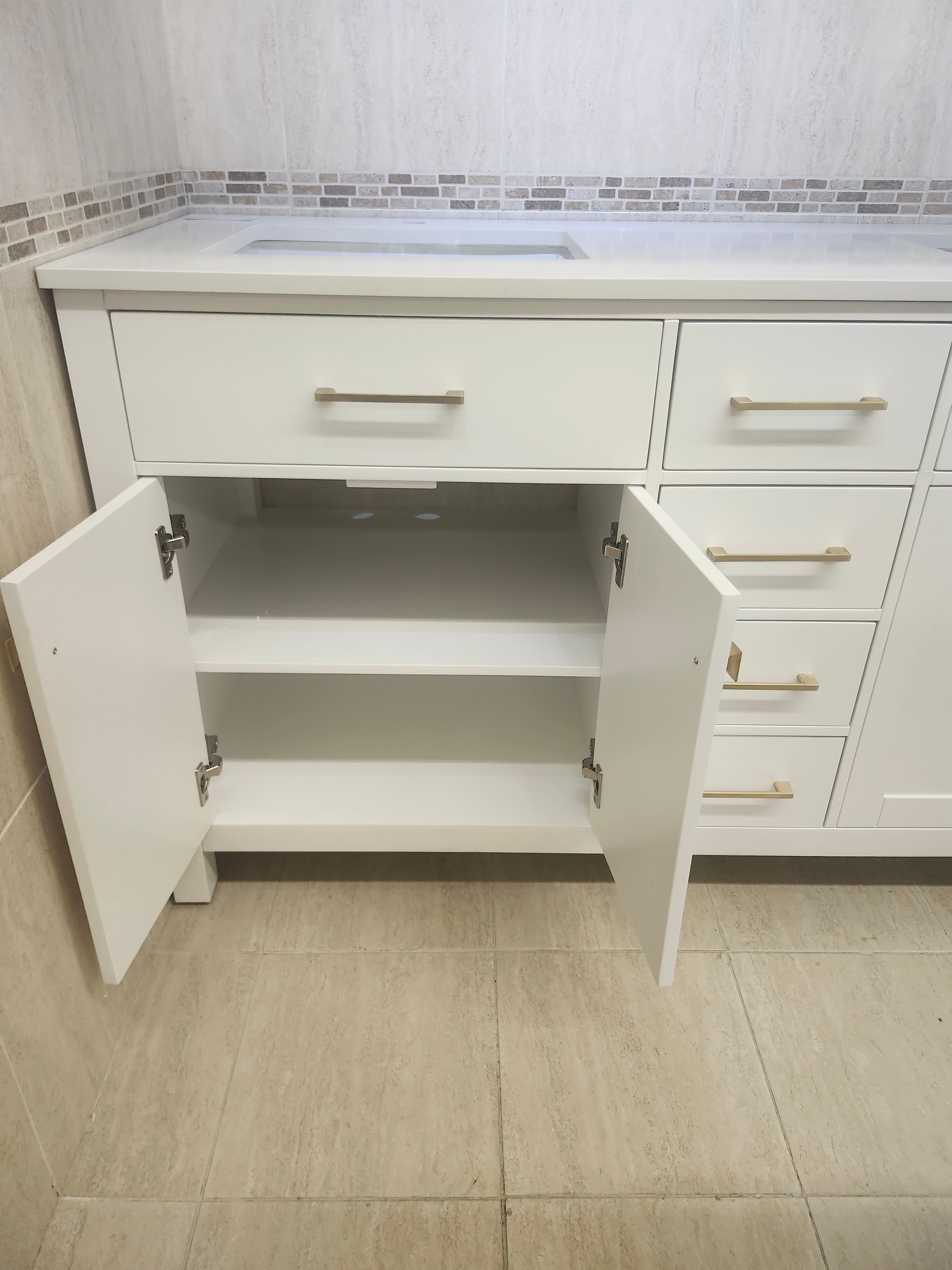 60" Laurel White Vanity and Double Countertop Combo (as is)