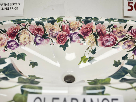 Kohler Artist Editions Drop In Bathroom Sink Flowers Peonies and Ivory Floormodel Clearance as is 25 1/4 x  17 x 9 1/4