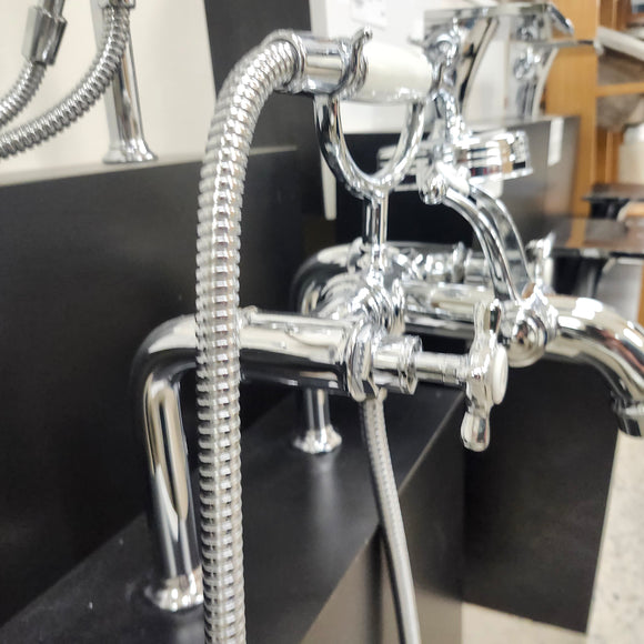 Hansgrohe Axor Series Tub Filler Faucet Montreux Cross Handles Chrome Floormodel Clearance as is Includes Hand Held Shower Head