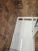 D&M shower door 84-104 chrome hardware clear doors 2 panel roller and shower base as is floor model m3-6