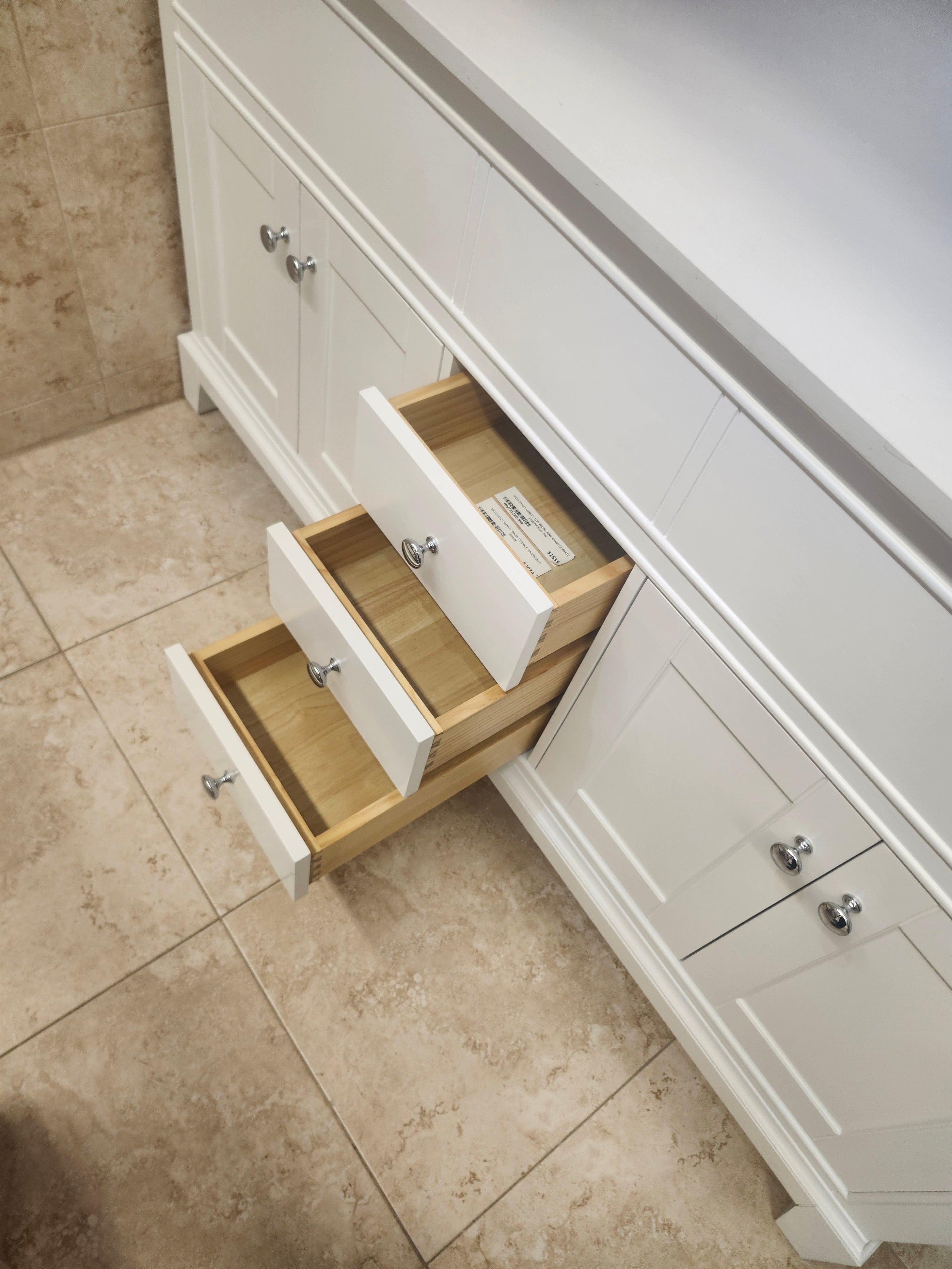 61" Riverfield White Vanity and Double Countertop Combo (as is)