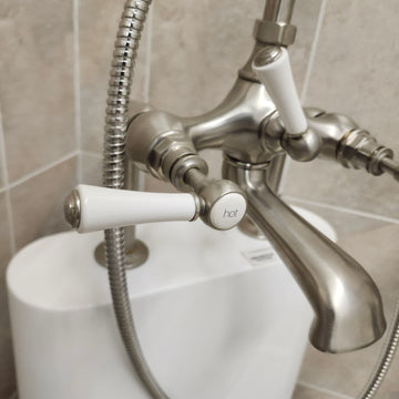 Bathtub Tub Filler Brushed Nickle with hand held shower head Floor model as is no valve included M8 - 0