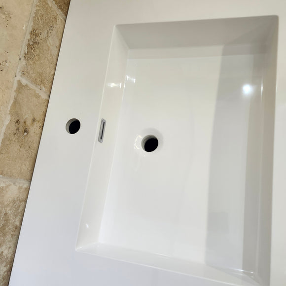 60" Aura Glossy White Plato Vanity with Double Countertop and Black Handles Combo Floormodel(as is) m9