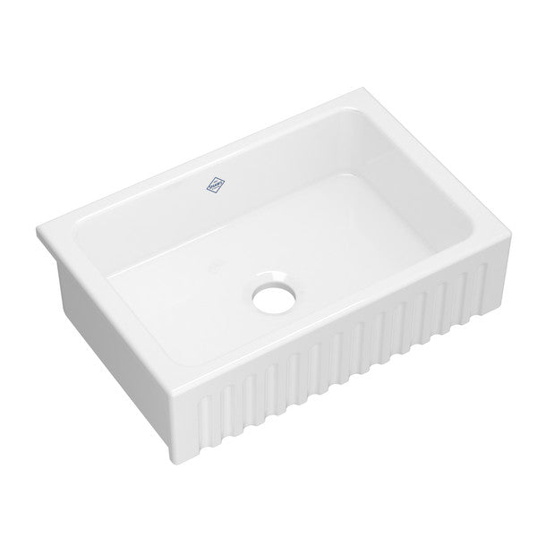 Bowland Fluted Apron Front Single Bowl Fireclay Kitchen Sink - 0